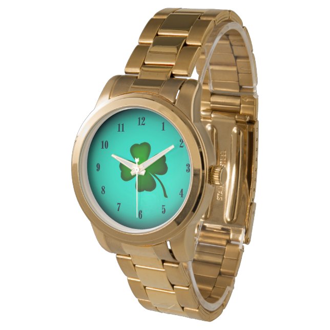 Four Leaf Clover Let the Irish Out on Green Custom Watch (Angled)