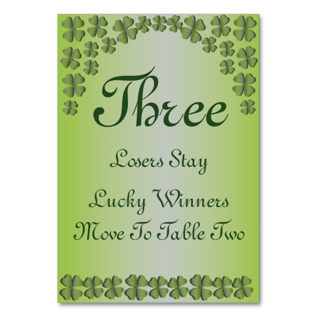 Four Leaf Clover Lucky Irish Table Card #3 (Front)
