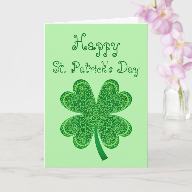 Four Leaf Clover Lucky St Patrick's Day Shamrock Card (Orchid)