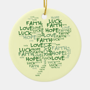 Four Leaf Clover Meaning: Hope, Faith, Love, Luck Ceramic Ornament