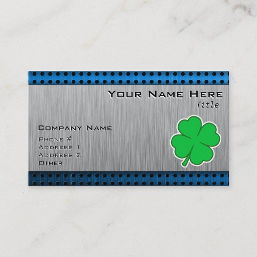 Customizable Four Leaf Clover; metal-look Business Card