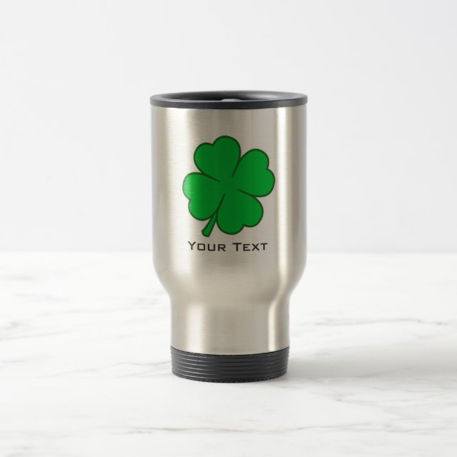 Four Leaf Clover; metal-look Travel Mug (Center)