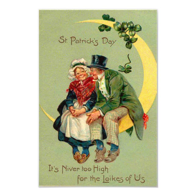 Four Leaf Clover Moon Leprechaun Shamrock Photo Print (Front)