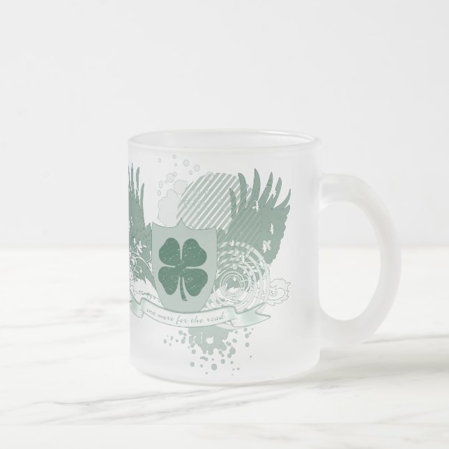 four leaf clover. one more for the road. frosted glass coffee mug (Right)