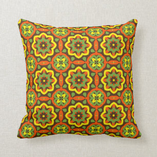 Four Leaf Clover Orange Green Yellow Brown Throw Pillow
