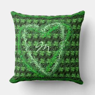 Four-leaf Clover Pattern Heart Monogram Pillow