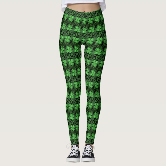 Four-leaf Clover Pattern St Patrick's Day Leggings (Front)