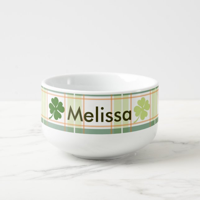 Four Leaf Clover Plaid Soup Mug (Front)