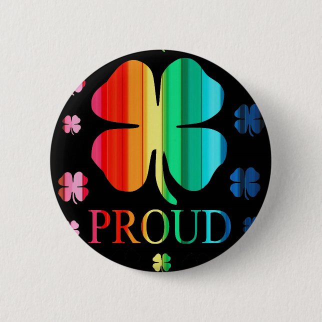 Four leaf clover Rainbow RoyGeeBiv - LGBT Button (Front)