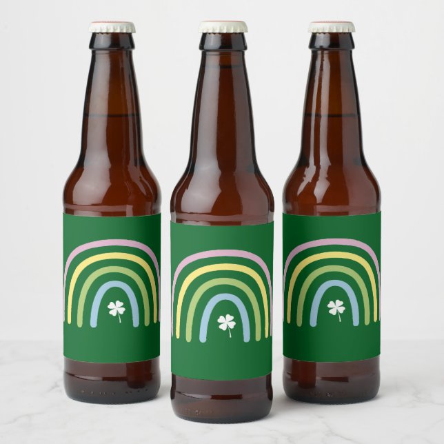 Four Leaf Clover Rainbow St Patrick's Day  Beer Bottle Label (Bottles)