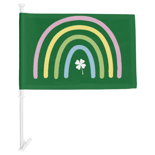 Four Leaf Clover Rainbow St Patrick's Day  Car Flag (Front)