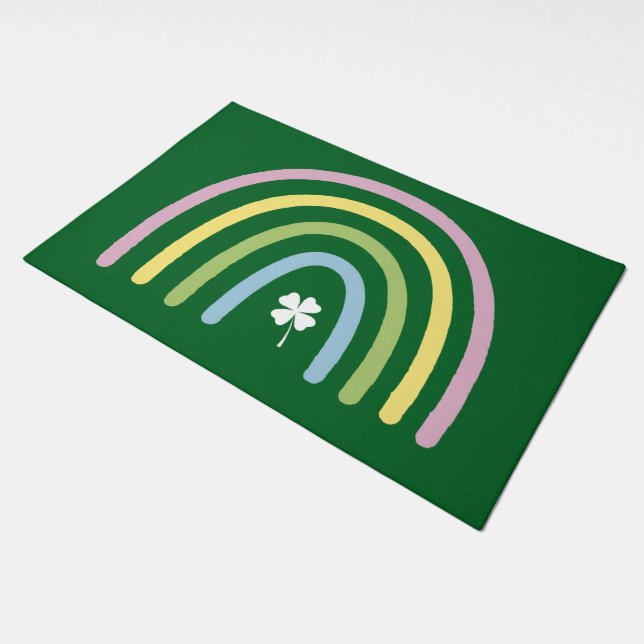 Four Leaf Clover Rainbow St Patrick's Day  Doormat (Angled)