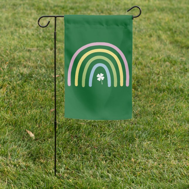 Four Leaf Clover Rainbow St Patrick's Day  Garden Flag (In SItu)