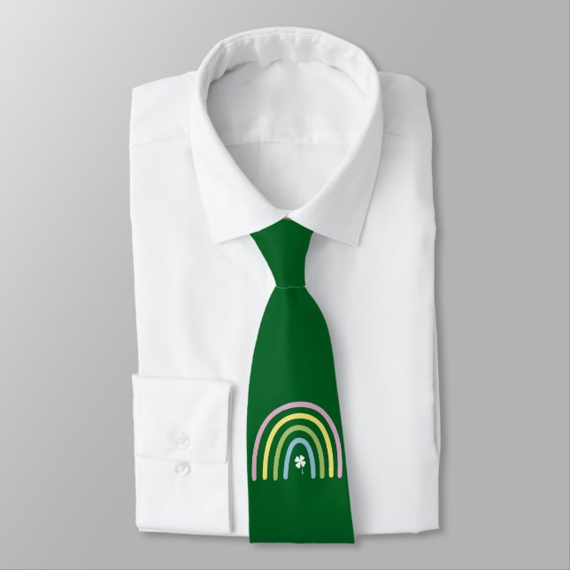 Four Leaf Clover Rainbow St Patrick's Day  Neck Tie (Tied)