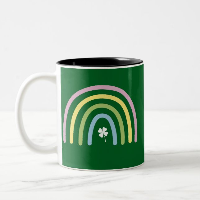 Four Leaf Clover Rainbow St Patrick's Day  Two-Tone Coffee Mug (Left)