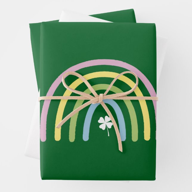 Four Leaf Clover Rainbow St Patrick's Day  Wrapping Paper Sheets (In situ)