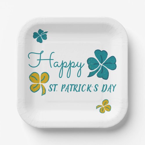 Four Leaf Clover Shamrock Happy St Patricks Day Paper Plates