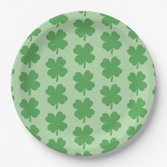 Four Leaf Clover Shamrock Irish St Patricks Day Paper Plates (Front)