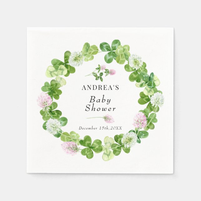Four Leaf Clover | Shamrock Leaves |  Baby Shower Napkins (Front)