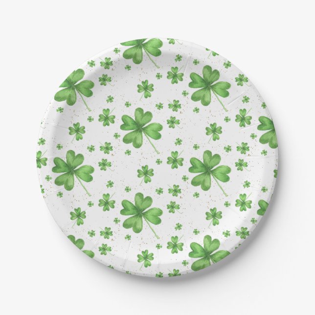 Four Leaf Clover Shamrock Paper Plates (Front)