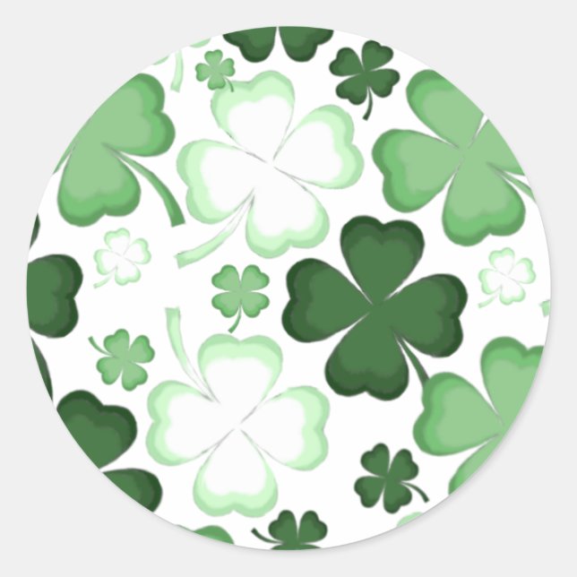 Four Leaf Clover, Shamrock, St. Patrick's Day Classic Round Sticker (Front)