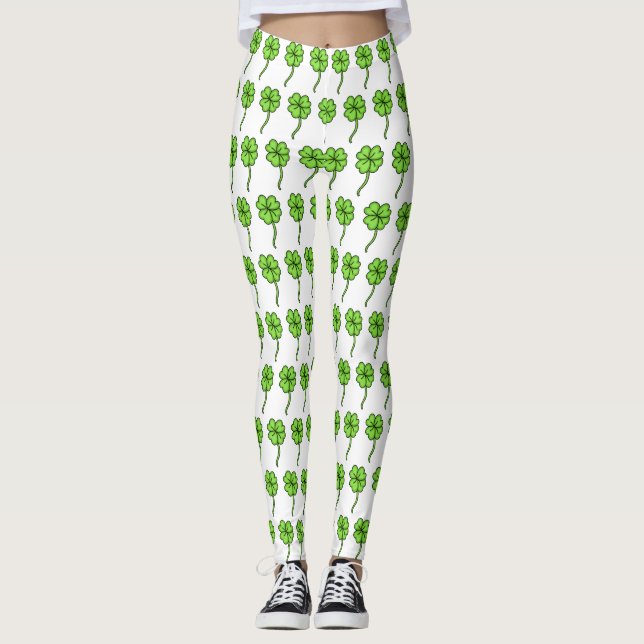 Four Leaf Clover Shamrock St Patrick's Day Leggings (Front)