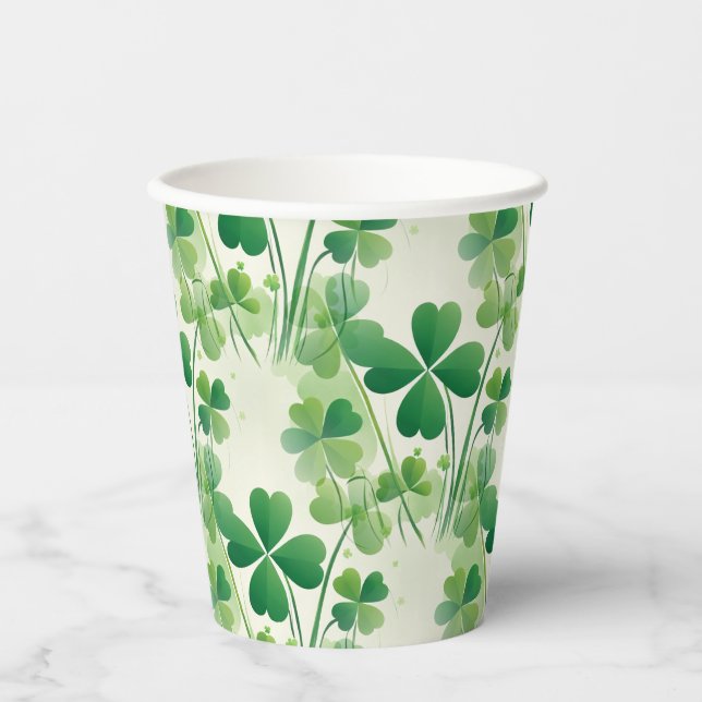 Four Leaf Clover Shamrock St Patrick's Day Paper Cups (Front)