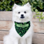 Four Leaf Clover Shamrocks   Pet Bandana Collar<br><div class="desc">Dress your kitty or pup up for St. Patricks Day with this fun pet bandana. It has shamrock clovers all over it in various shades of green against a black background. Personalize it with your furbabies name to make it extra special. Bandana has an adjustable buckle for the purrrfect fit....</div>