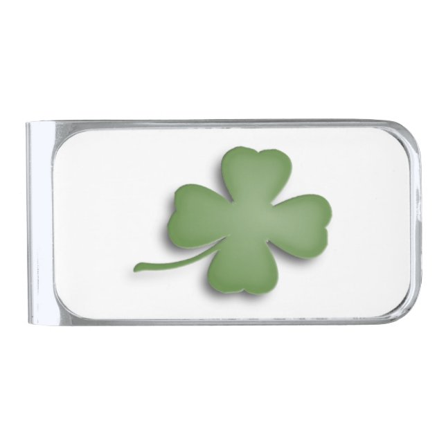 Four Leaf Clover Silver Finish Money Clip (Front)