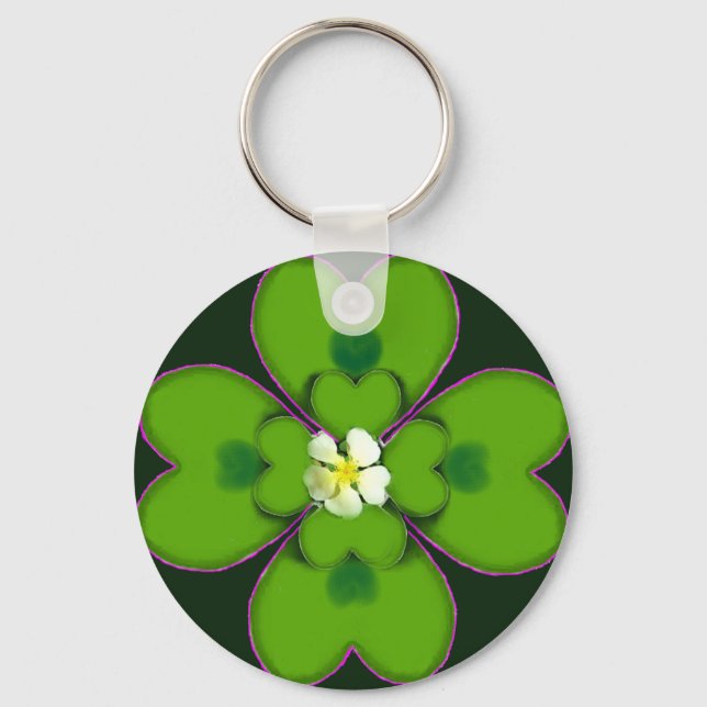 Four Leaf Clover St. Patrick Irish Flower Patty Keychain (Front)