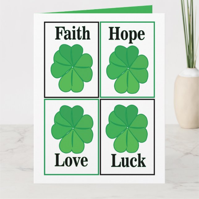 Four Leaf Clover St Patricks Day Four Leaf Clover Card (Front)