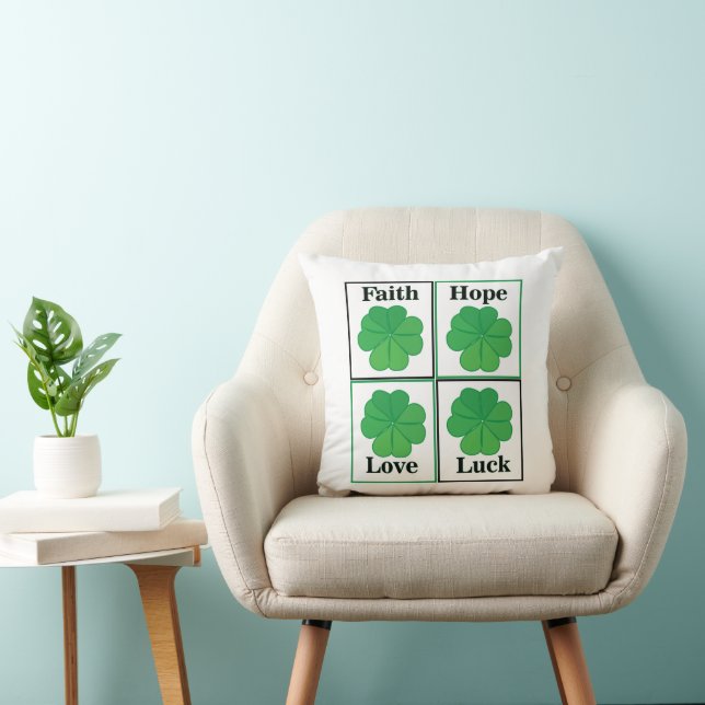 Four Leaf Clover St Patricks Day Four Leaf Clover Throw Pillow (Chair)