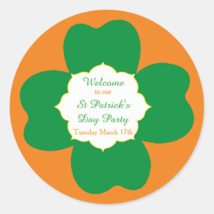 Four Leaf Clover St Patrick's Day Party Round Classic Round Sticker