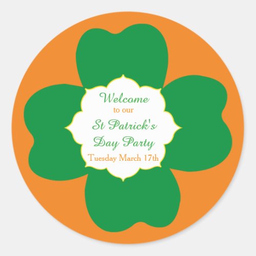 Four Leaf Clover St Patricks Day Party Round Classic Round Sticker