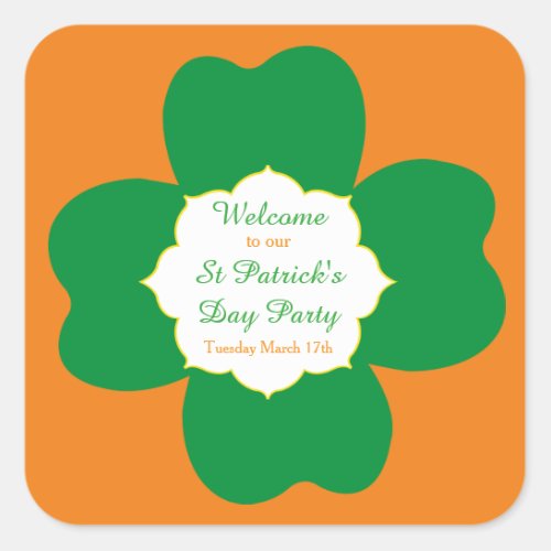 Four Leaf Clover St Patricks Day Party Square Sticker