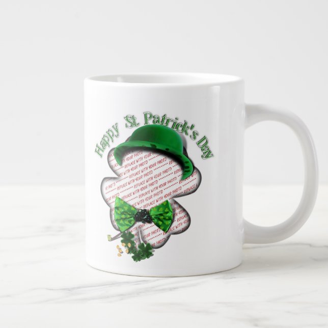 Four Leaf Clover St Patrick's Day Photo Giant Coffee Mug (Right)