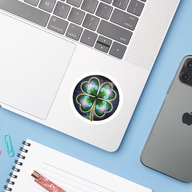 Four leaf clover sticker shamrock St. Patricks day (Laptop w/ iPhone)