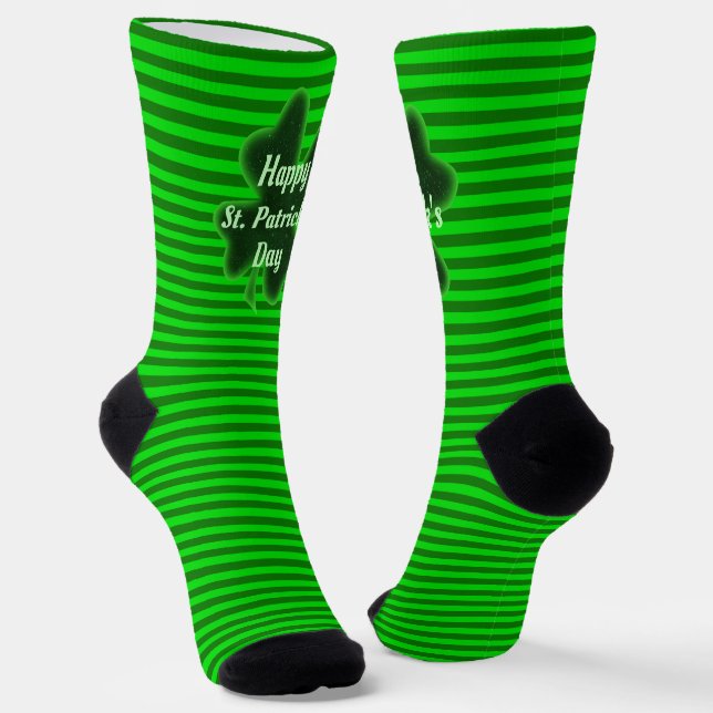 Four Leaf Clover Striped St. Patrick's Day Socks (Angled)