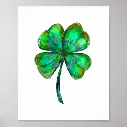 four leaf clover watercolor poster