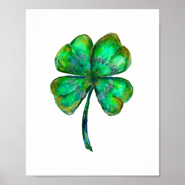 four leaf clover watercolor poster (Front)