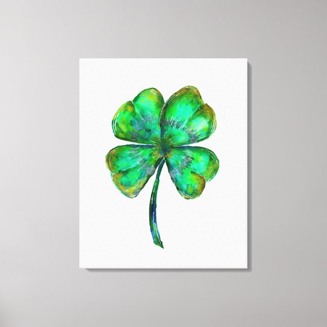 four leaf clover watercolor poster canvas print (Front)