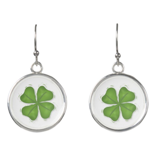Four Leaf Clover Whimsical Cute Shamrock Earrings (Front)