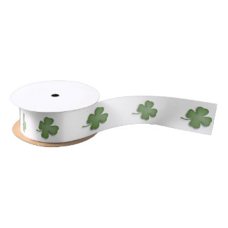 Four Leaf Clover White Satin Ribbon