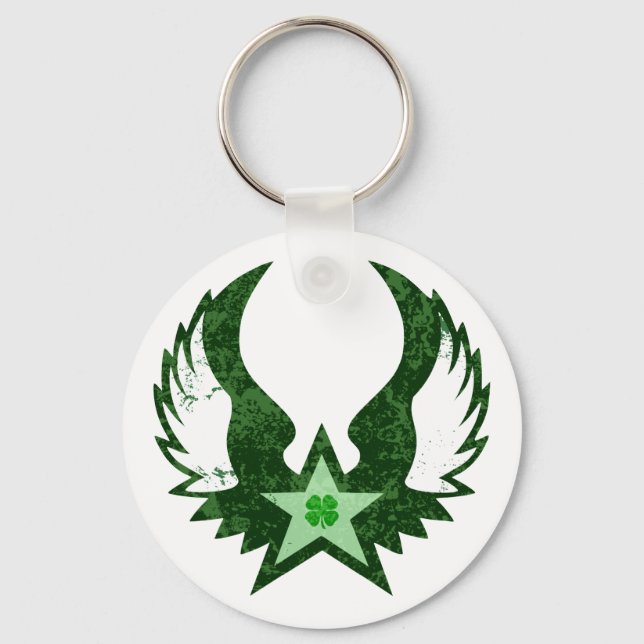 four leaf clover. winged star. keychain (Front)