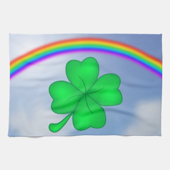 four-leaf clover with rainbow kitchen towel (Horizontal)