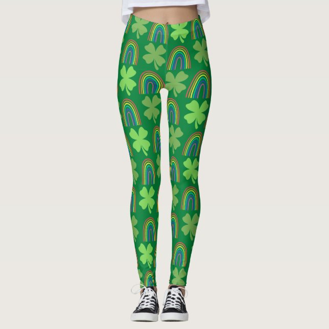 Four Leaf Clover with Rainbows Pattern Leggings (Front)