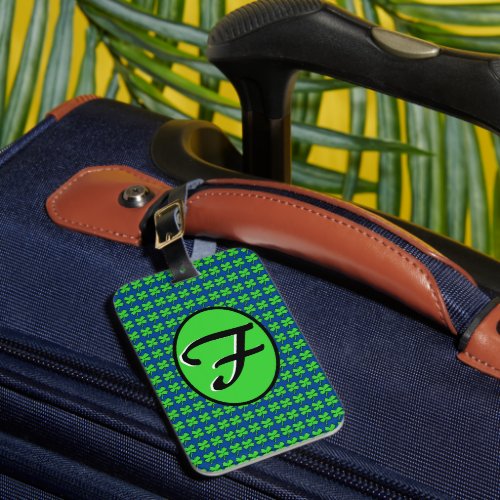 Four Leaf Clovers Blue and Green Personalized Luggage Tag