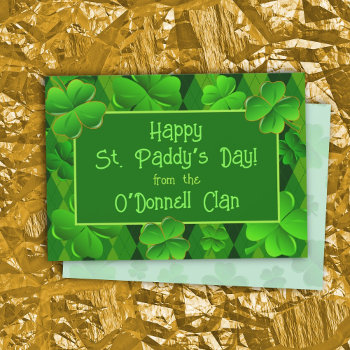 Four Leaf Clovers Happy St. Paddys Day Card by pamdicar at Zazzle