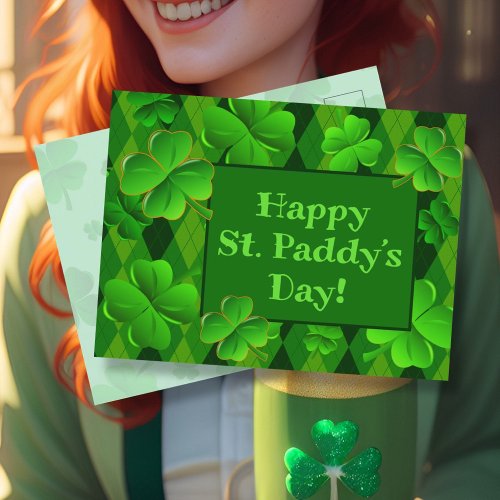 Four Leaf Clovers Happy St Paddys Day  Postcard