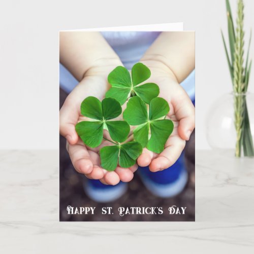 Four_Leaf Clovers In a Hand Holiday Card